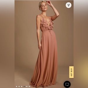 LuLu’s Meridith Dusty Rose Ruffled Lace-Up Maxi Dress